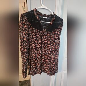 Floral Long Sleeve Dress with Lace Detail